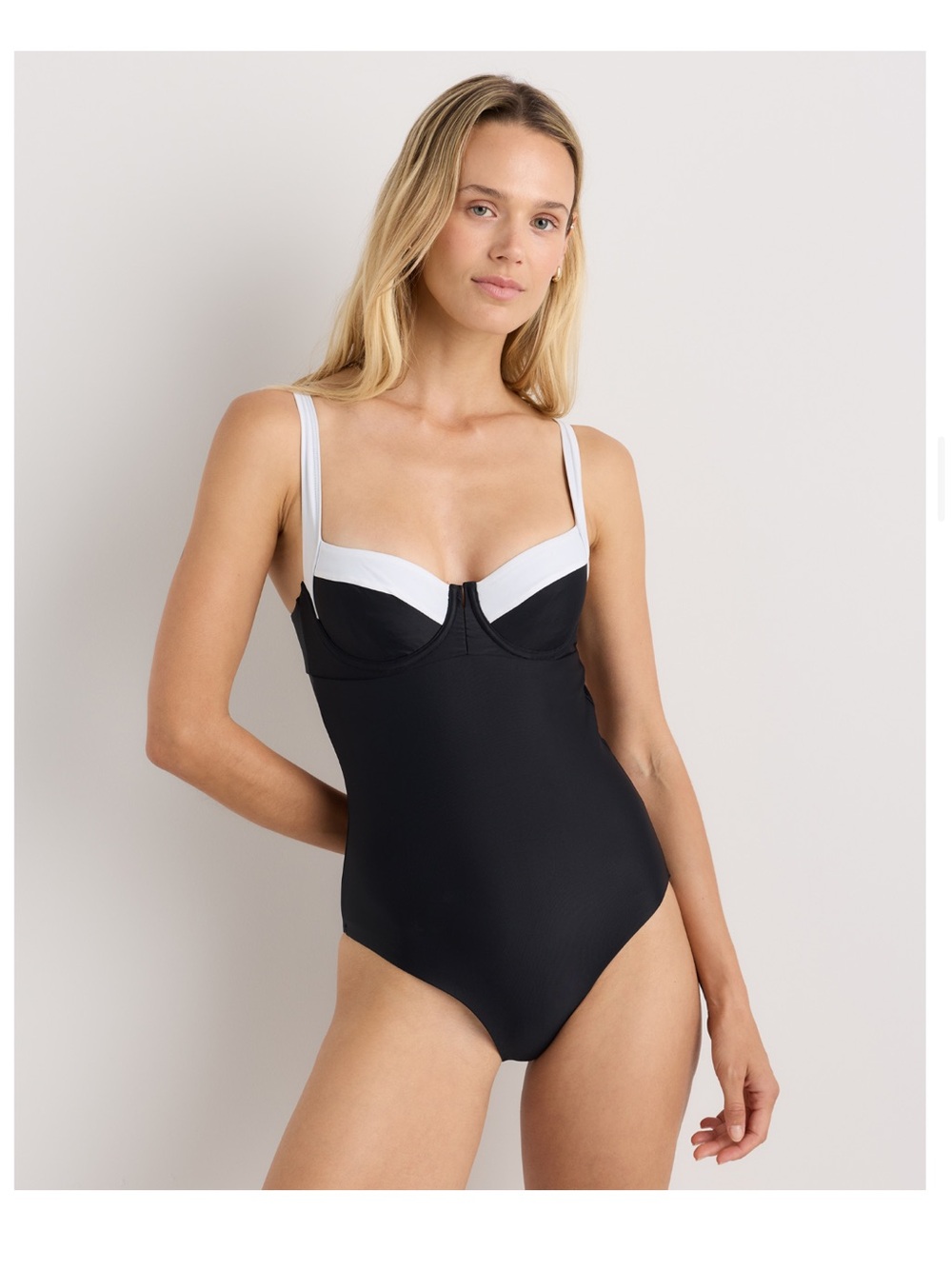 Quince - Classic Black & White One-Piece Swimsuit Bombshell Babe!